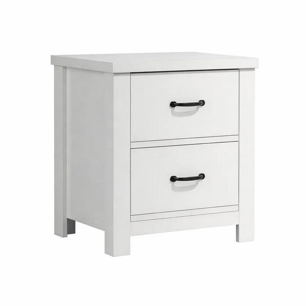 Nori Bedside Low Nightside, 2 Drawers with Black Metal Handles, White - BM352207