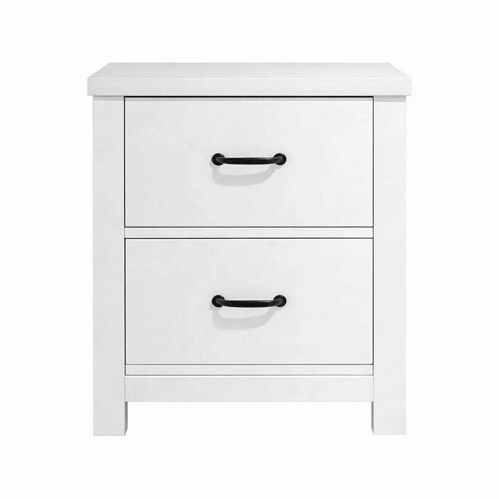 Nori Bedside Low Nightside, 2 Drawers with Black Metal Handles, White - BM352207