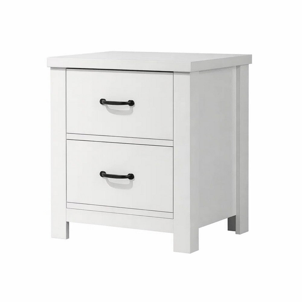 Nori Bedside Low Nightside, 2 Drawers with Black Metal Handles, White - BM352207