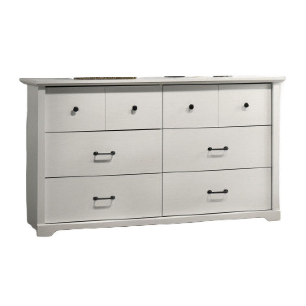 Jori Wide Dresser, 6 Drawers with Split Top, Black Handles, White - BM352208