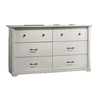 Jori Wide Dresser, 6 Drawers with Split Top, Black Handles, White - BM352208