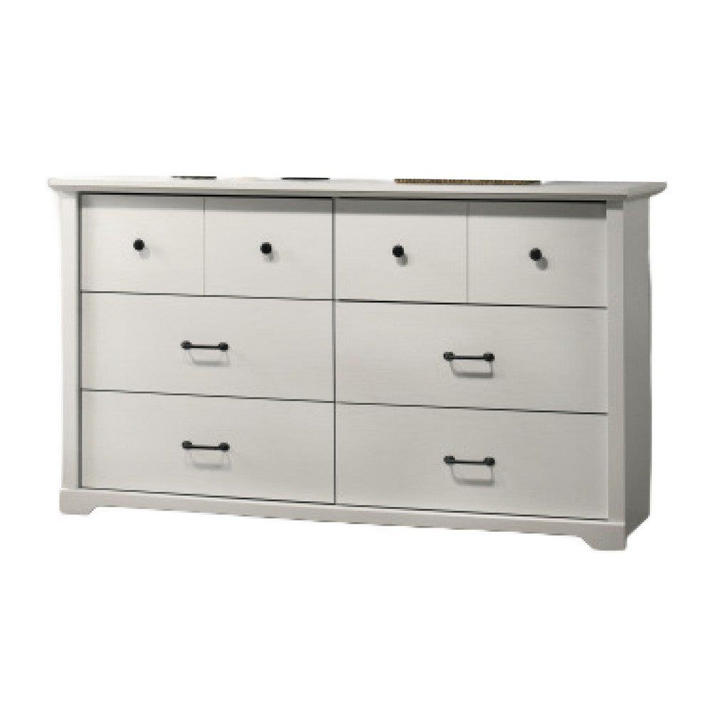 Jori Wide Dresser, 6 Drawers with Split Top, Black Handles, White - BM352208