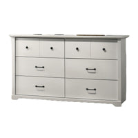 Jori Wide Dresser, 6 Drawers with Split Top, Black Handles, White - BM352208