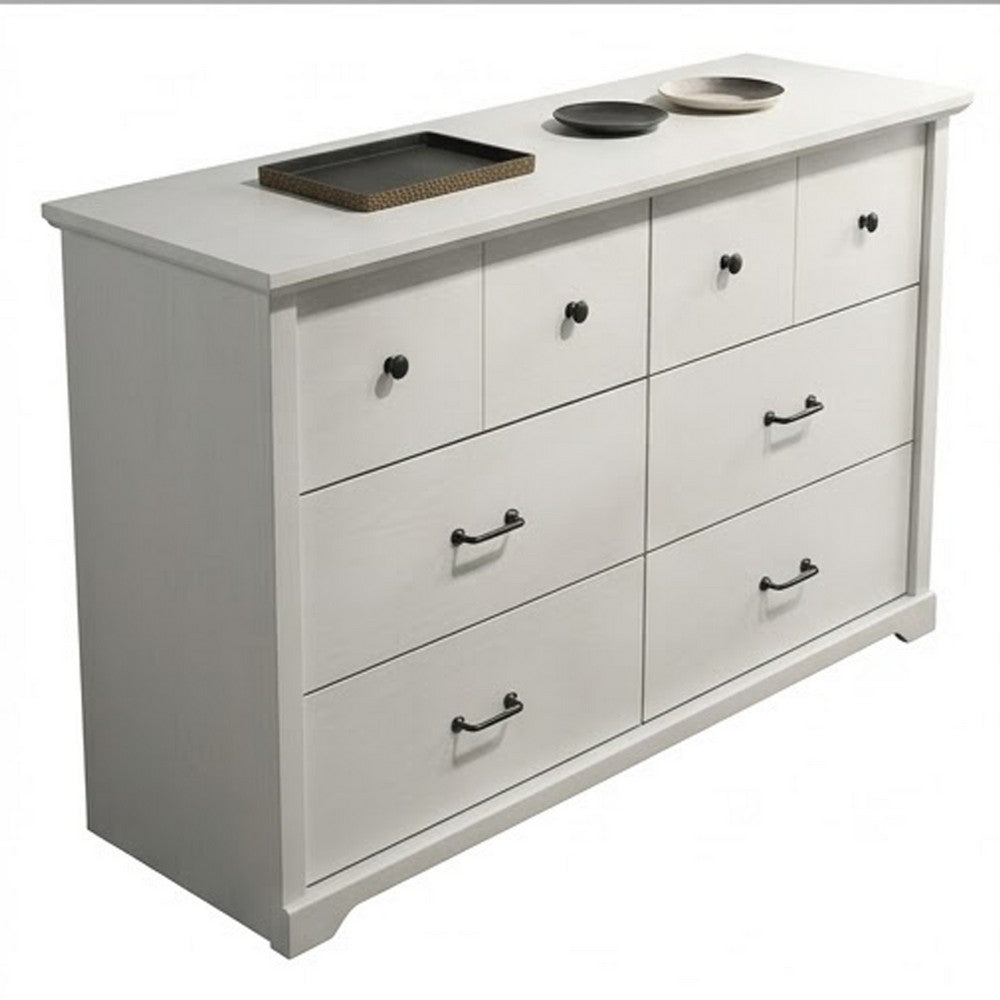 Jori Wide Dresser, 6 Drawers with Split Top, Black Handles, White - BM352208