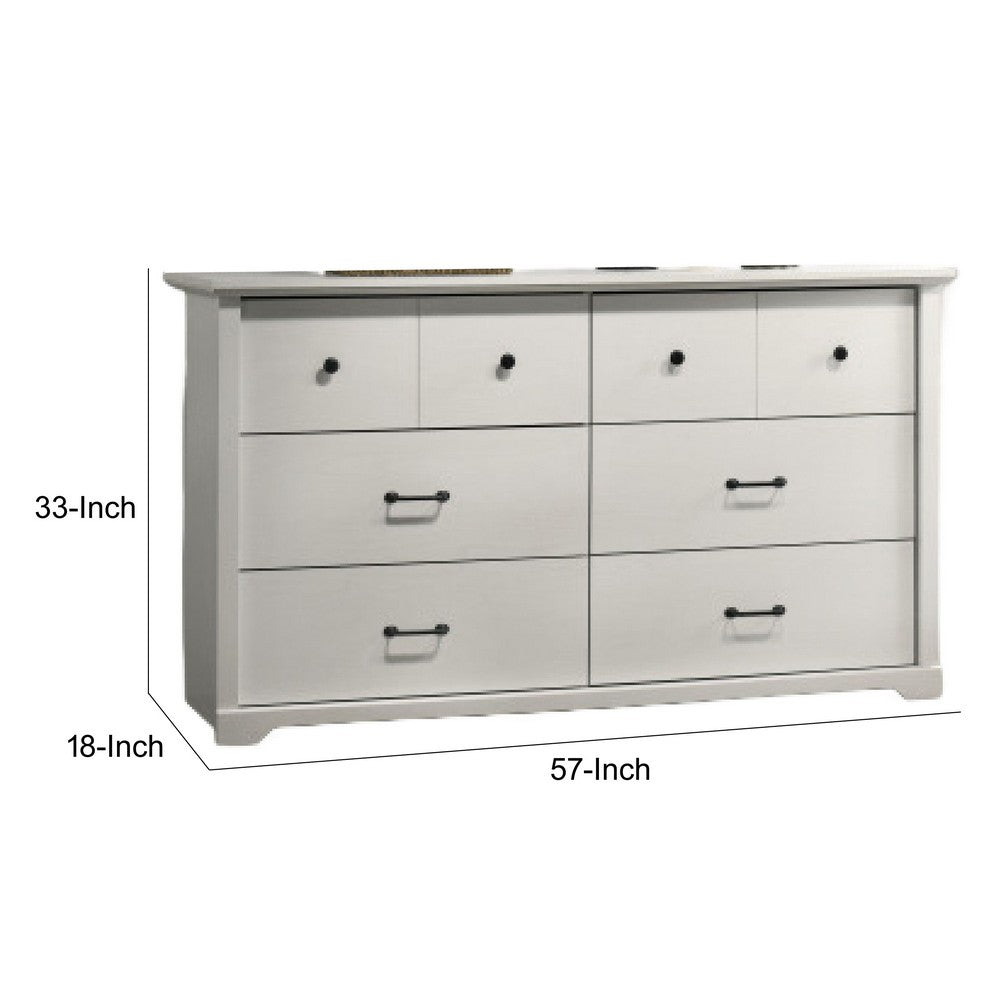 Jori Wide Dresser, 6 Drawers with Split Top, Black Handles, White - BM352208