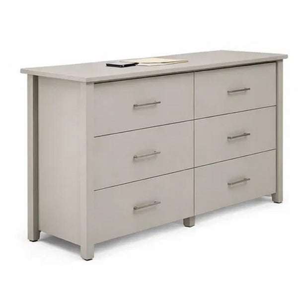 Kori Wide Dresser, 6 Drawers with Silver Bar Handles, White - BM352209