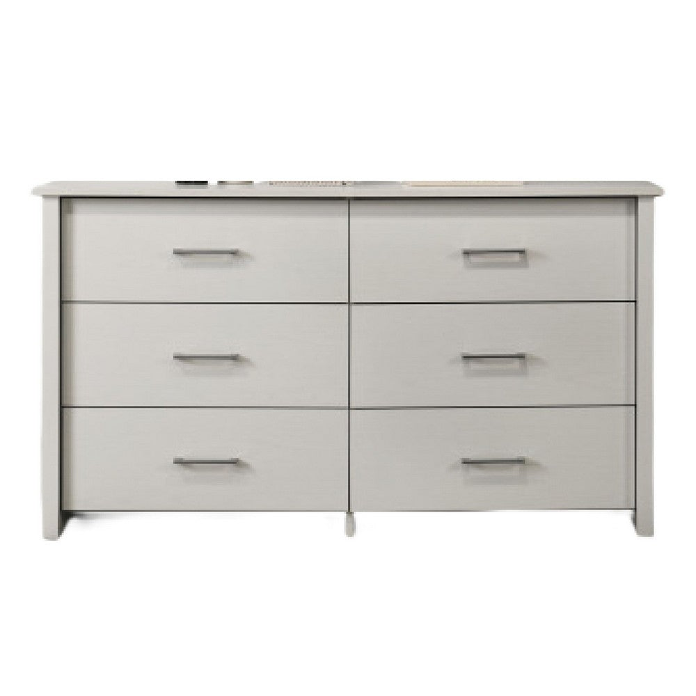 Kori Wide Dresser, 6 Drawers with Silver Bar Handles, White - BM352209