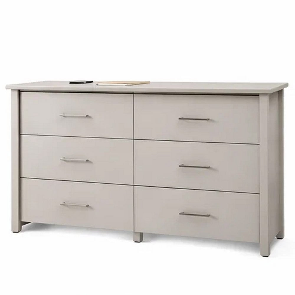 Kori Wide Dresser, 6 Drawers with Silver Bar Handles, White - BM352209