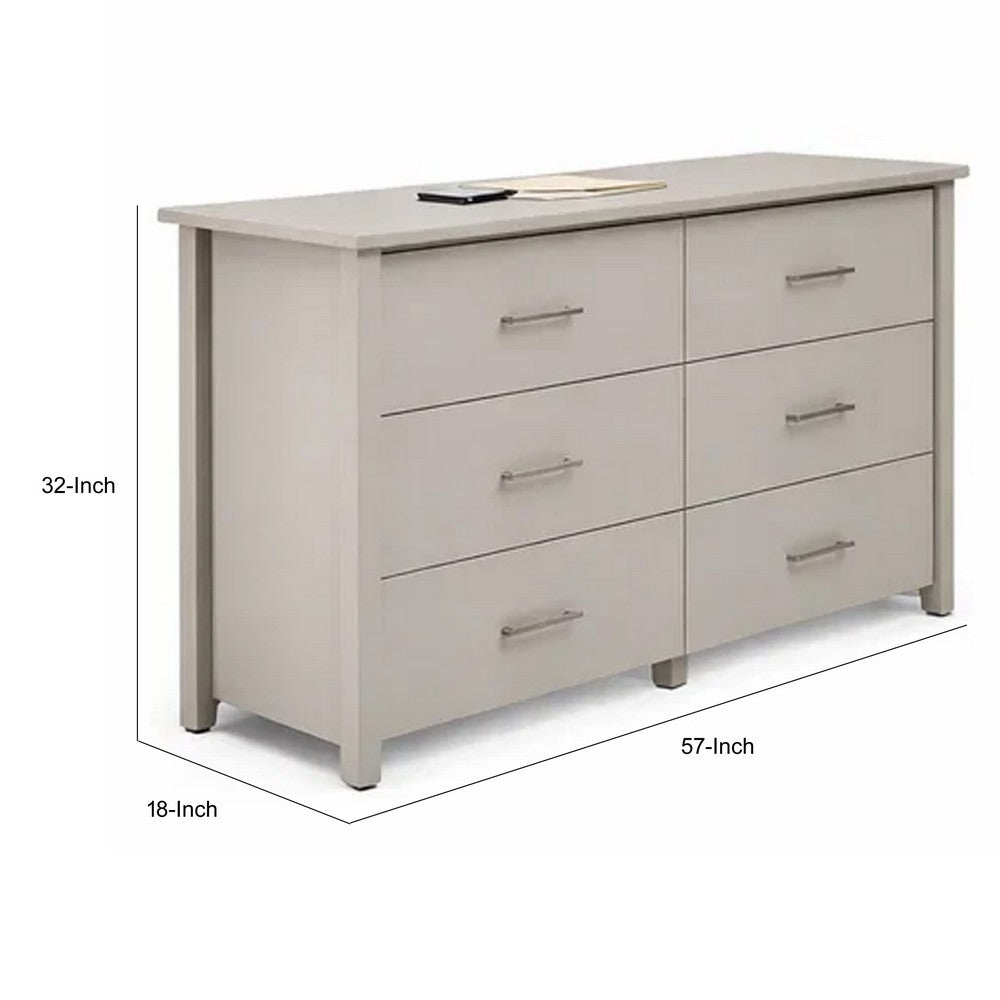 Kori Wide Dresser, 6 Drawers with Silver Bar Handles, White - BM352209