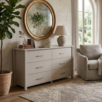 Kori Wide Dresser, 6 Drawers with Silver Bar Handles, White - BM352209