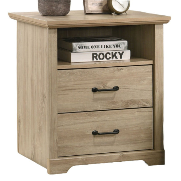 Jori Bedside Nightstand, 2 Drawers, USB Ports, 1 Open Shelf, Oak Brown - BM352210