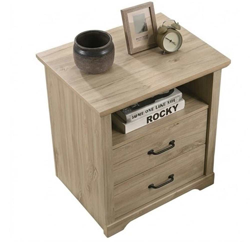 Jori Bedside Nightstand, 2 Drawers, USB Ports, 1 Open Shelf, Oak Brown - BM352210