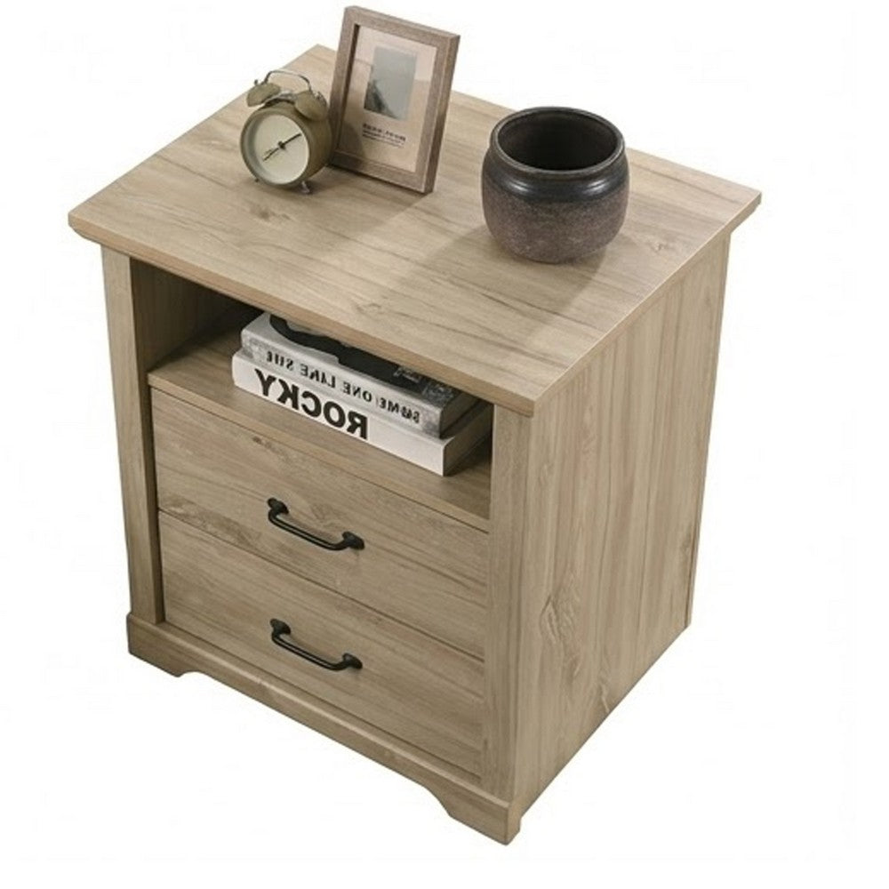 Jori Bedside Nightstand, 2 Drawers, USB Ports, 1 Open Shelf, Oak Brown - BM352210