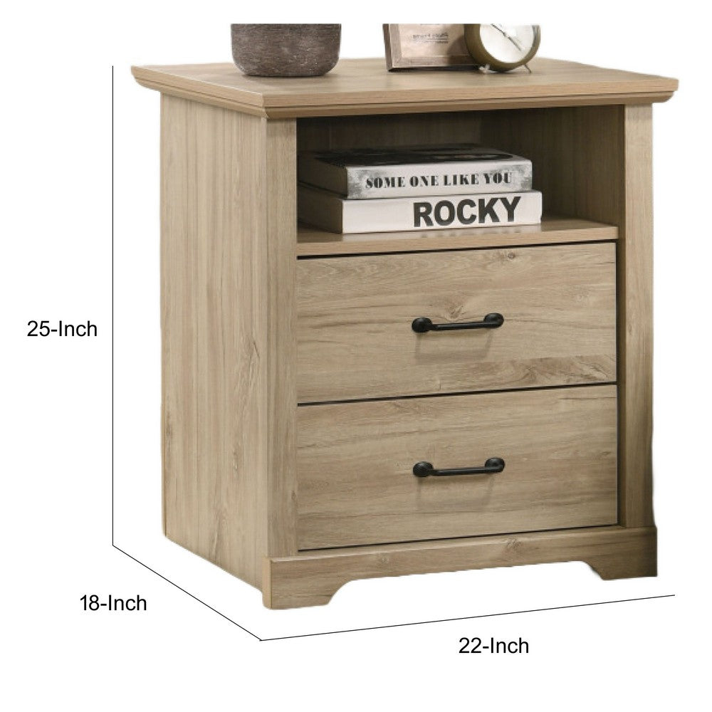 Jori Bedside Nightstand, 2 Drawers, USB Ports, 1 Open Shelf, Oak Brown - BM352210