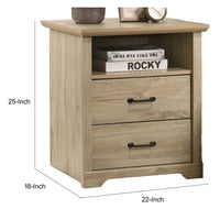 Jori Bedside Nightstand, 2 Drawers, USB Ports, 1 Open Shelf, Oak Brown - BM352210
