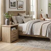 Jori Bedside Nightstand, 2 Drawers, USB Ports, 1 Open Shelf, Oak Brown - BM352210