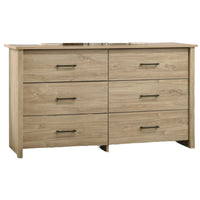 Kori Wide Dresser, 6 Drawers with Black Handles, Light Oak Brown - BM352211