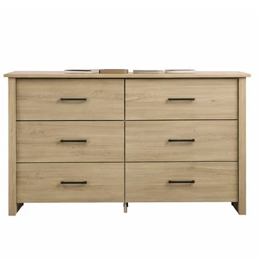 Kori Wide Dresser, 6 Drawers with Black Handles, Light Oak Brown - BM352211