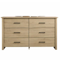 Kori Wide Dresser, 6 Drawers with Black Handles, Light Oak Brown - BM352211
