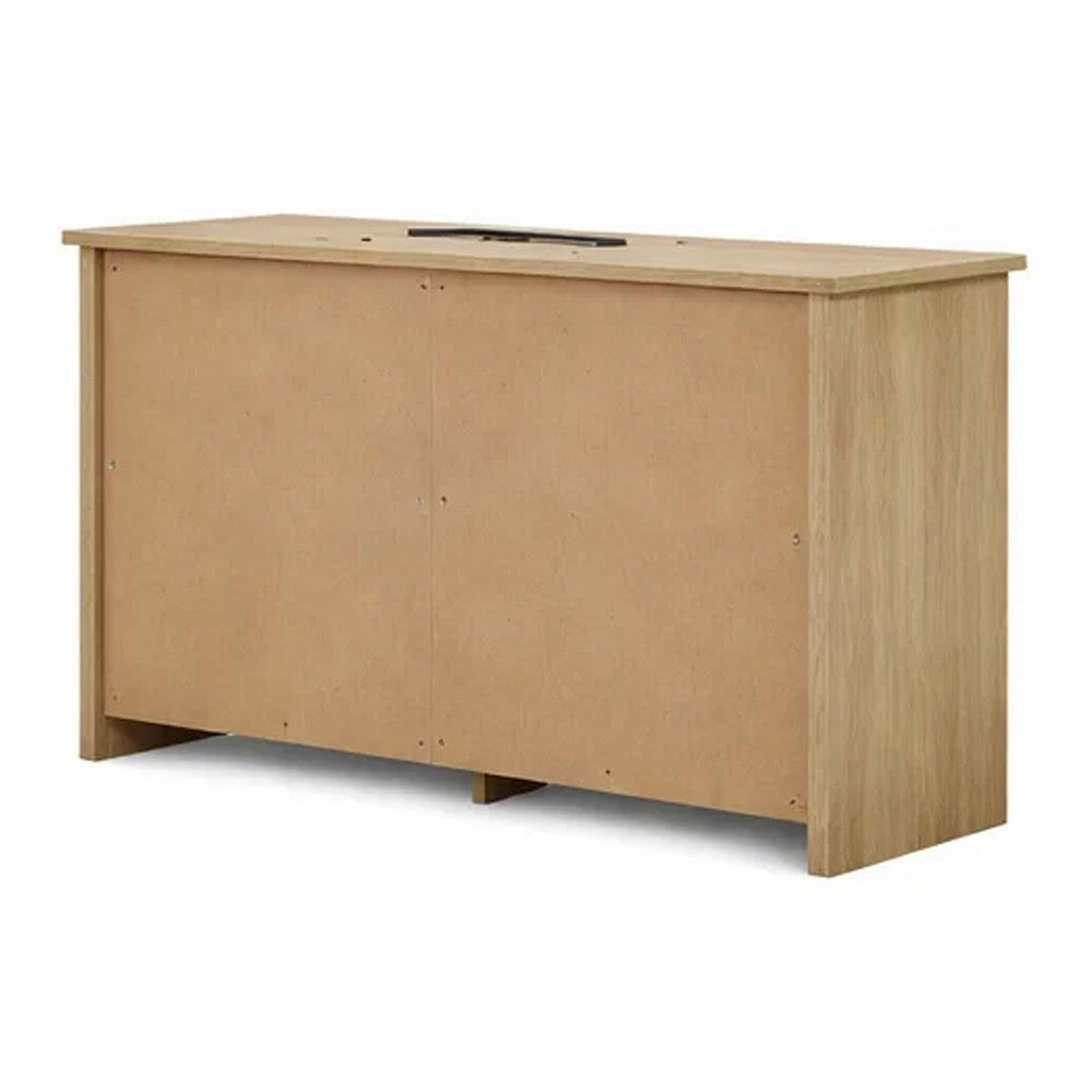 Kori Wide Dresser, 6 Drawers with Black Handles, Light Oak Brown - BM352211