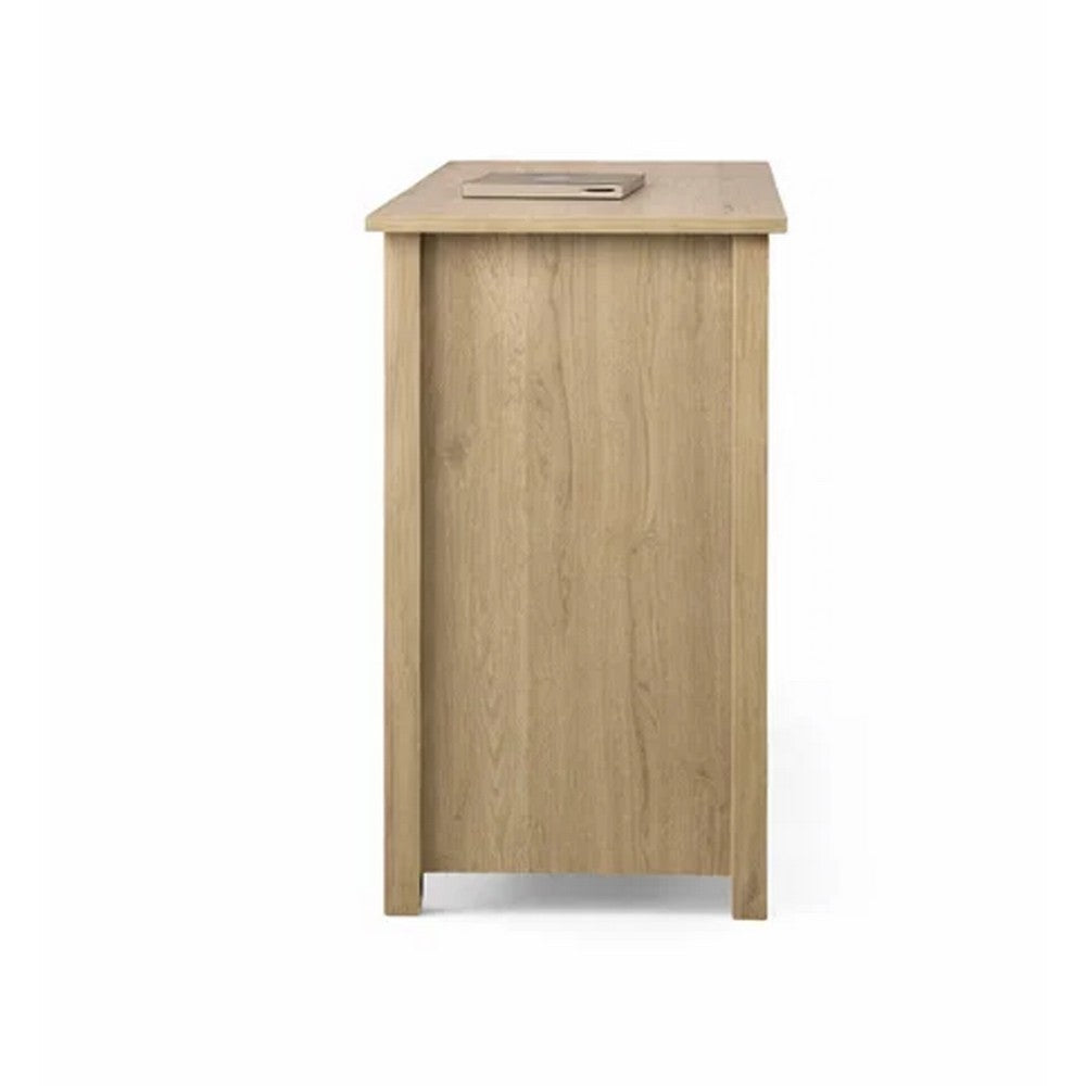 Kori Wide Dresser, 6 Drawers with Black Handles, Light Oak Brown - BM352211