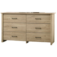 Kori Wide Dresser, 6 Drawers with Black Handles, Light Oak Brown - BM352211