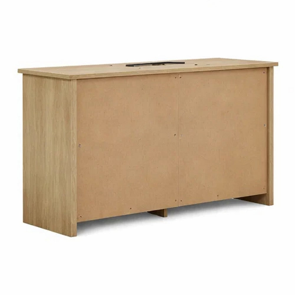 Kori Wide Dresser, 6 Drawers with Black Handles, Light Oak Brown - BM352211