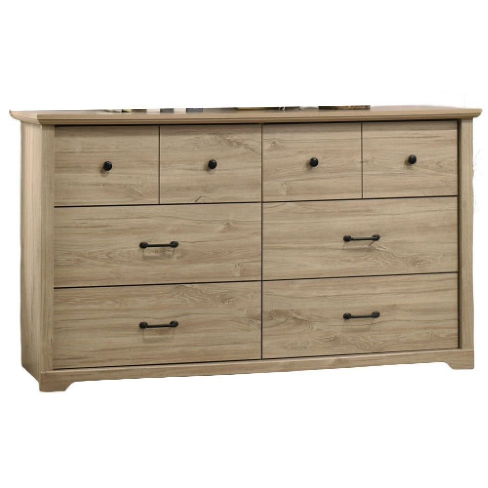 Jori Wide Dresser, 6 Drawers with Split Top, Black Handles, Oak Brown - BM352212