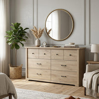 Jori Wide Dresser, 6 Drawers with Split Top, Black Handles, Oak Brown - BM352212