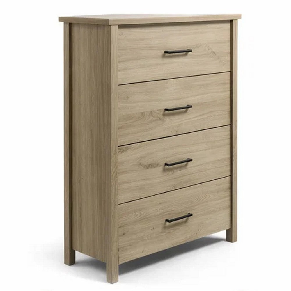 Kori Tall Dresser Chest, 4 Drawers with Black Handles, Light Oak Brown - BM352213