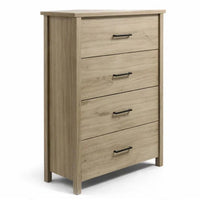 Kori Tall Dresser Chest, 4 Drawers with Black Handles, Light Oak Brown - BM352213