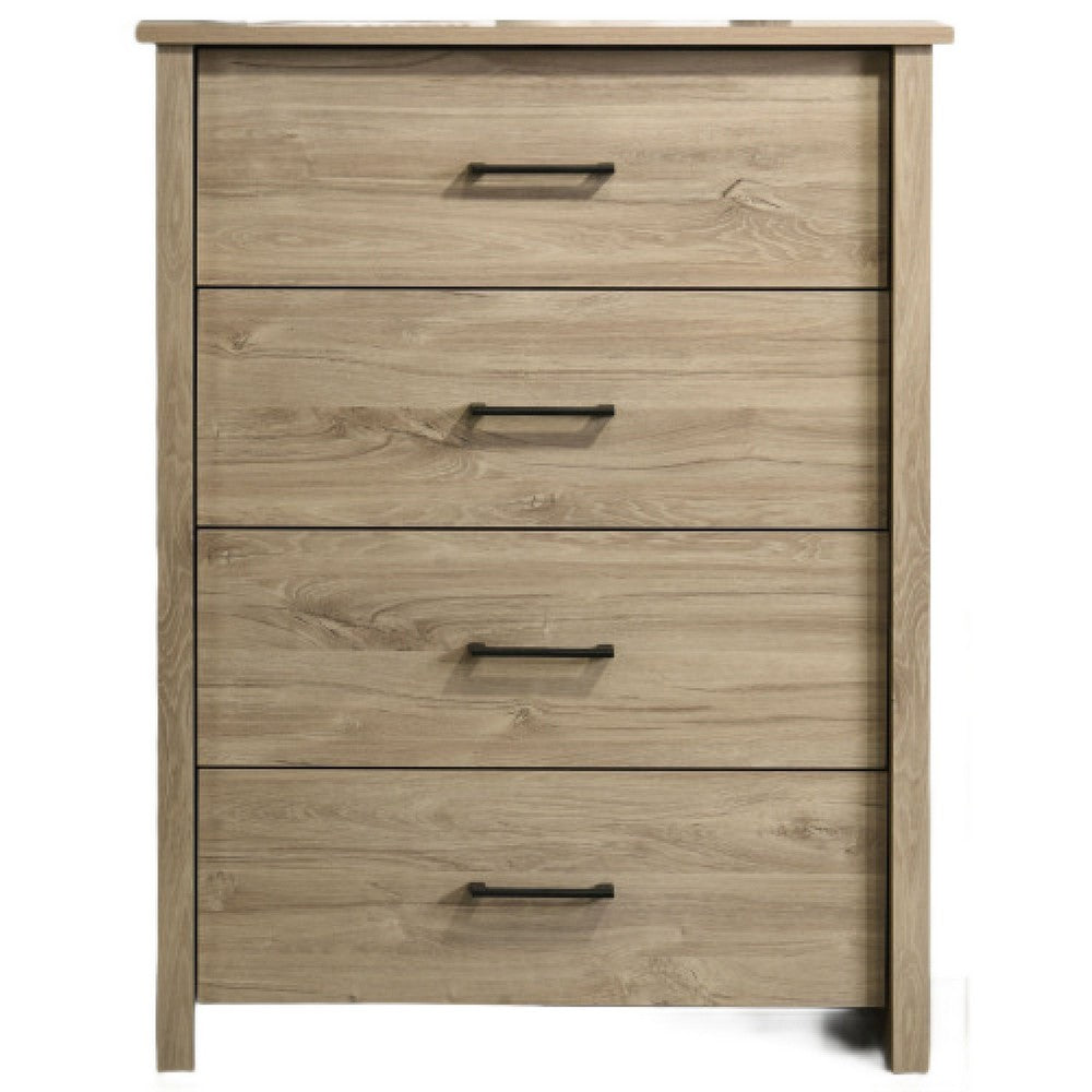 Kori Tall Dresser Chest, 4 Drawers with Black Handles, Light Oak Brown - BM352213