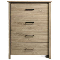 Kori Tall Dresser Chest, 4 Drawers with Black Handles, Light Oak Brown - BM352213