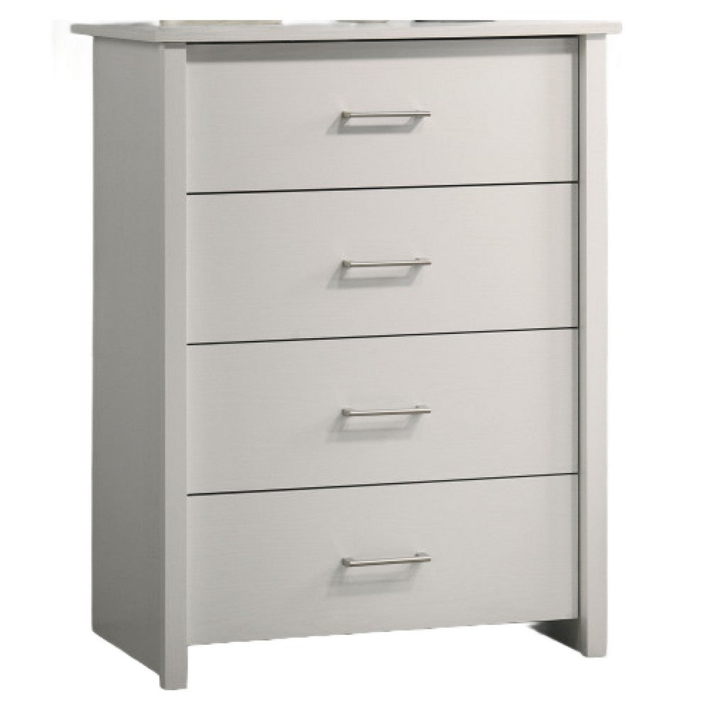 Kori Tall Dresser Chest, 4 Drawers with Silver Bar Handles, White - BM352214