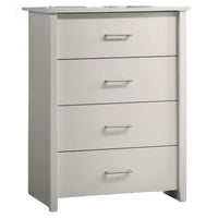 Kori Tall Dresser Chest, 4 Drawers with Silver Bar Handles, White - BM352214