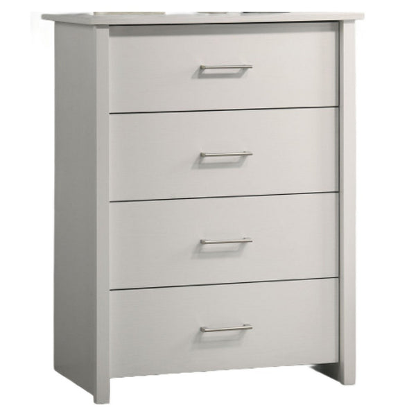 Kori Tall Dresser Chest, 4 Drawers with Silver Bar Handles, White - BM352214