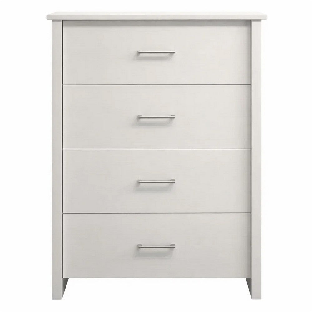 Kori Tall Dresser Chest, 4 Drawers with Silver Bar Handles, White - BM352214
