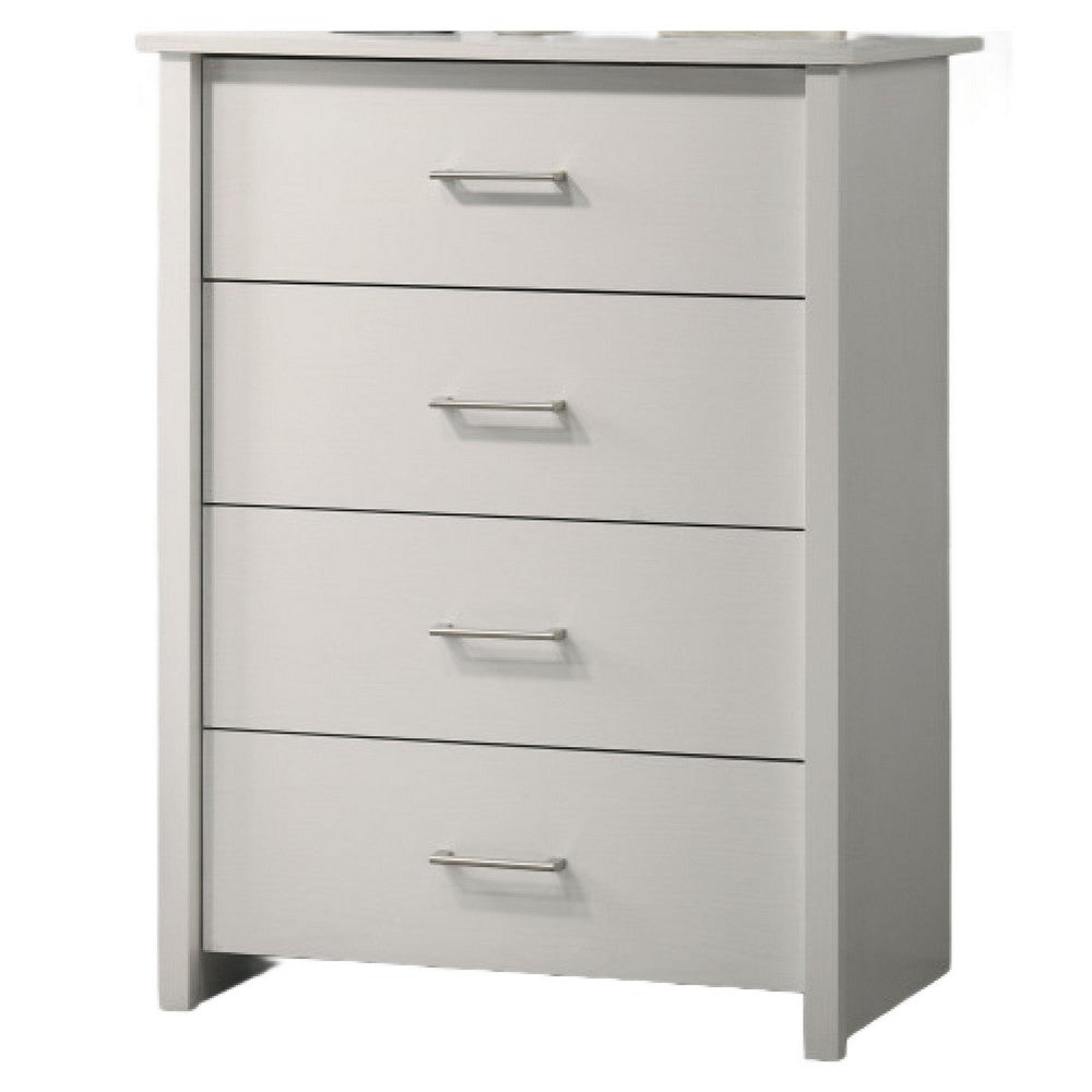 Kori Tall Dresser Chest, 4 Drawers with Silver Bar Handles, White - BM352214