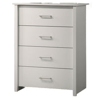 Kori Tall Dresser Chest, 4 Drawers with Silver Bar Handles, White - BM352214