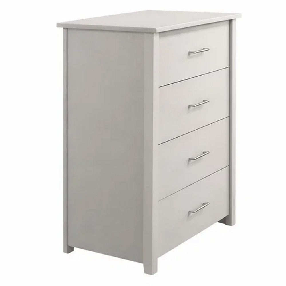 Kori Tall Dresser Chest, 4 Drawers with Silver Bar Handles, White - BM352214