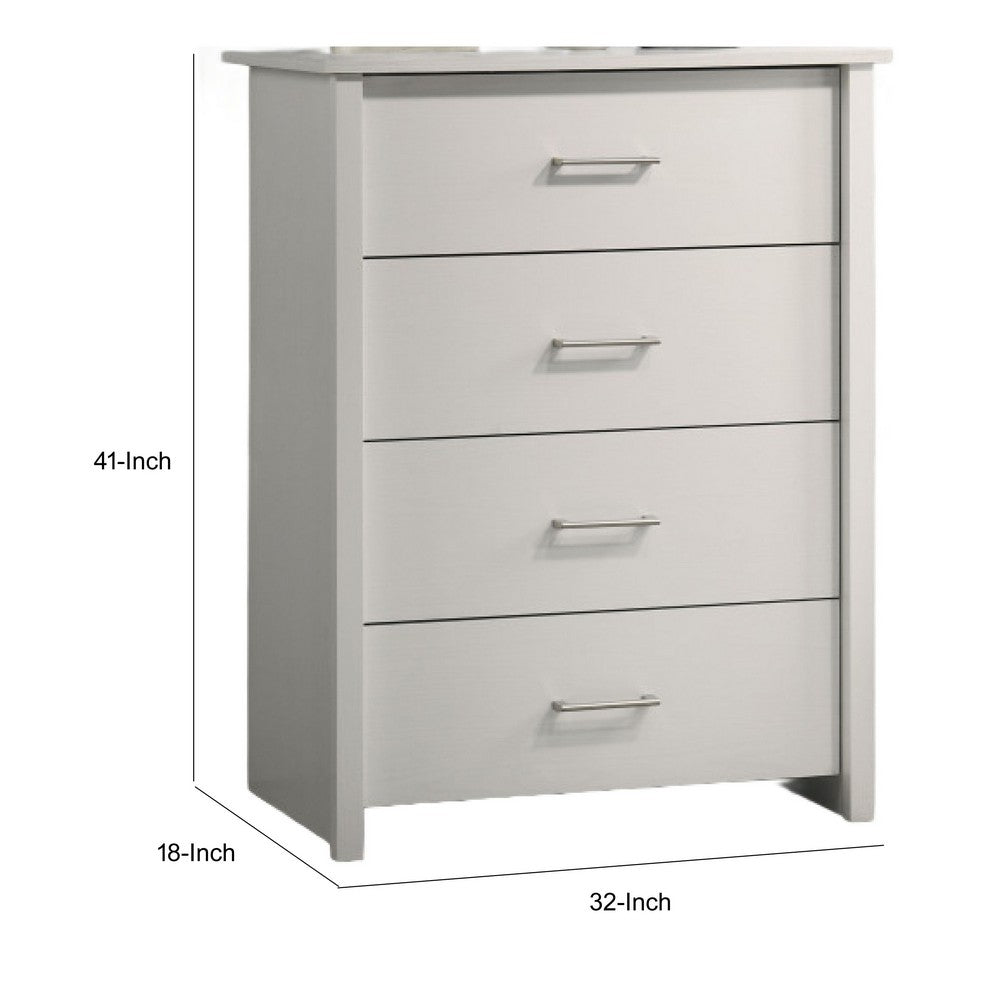 Kori Tall Dresser Chest, 4 Drawers with Silver Bar Handles, White - BM352214
