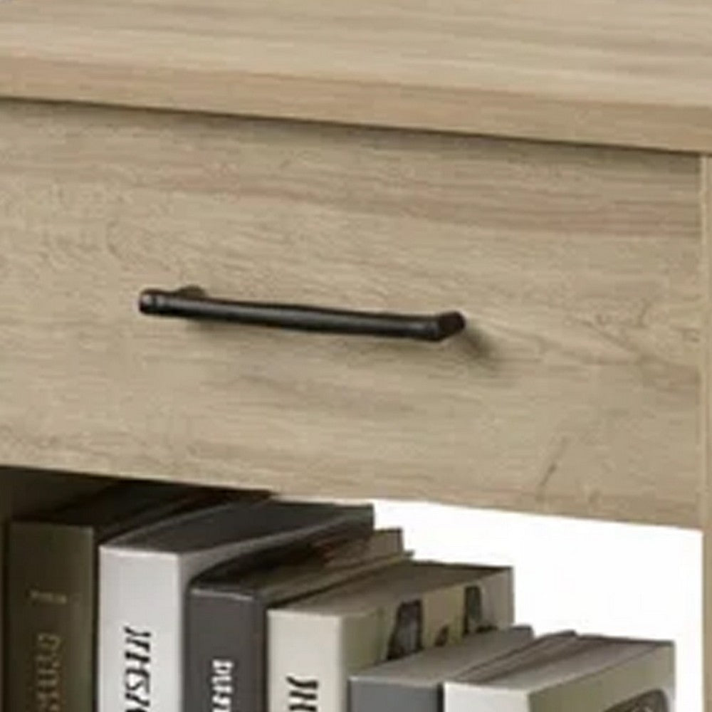 Kori Nightstand, 1 Drawer and Open Shelf, Black Pulls, Oak Brown - BM352215