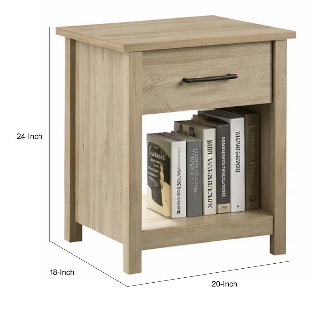 Kori Nightstand, 1 Drawer and Open Shelf, Black Pulls, Oak Brown - BM352215