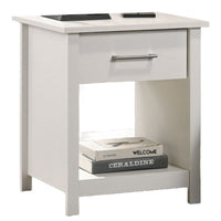 Kori Nightstand, 1 Drawer and Open Shelf, Silver Pulls, White - BM352216