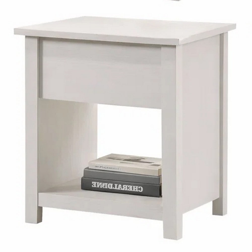 Kori Nightstand, 1 Drawer and Open Shelf, Silver Pulls, White - BM352216