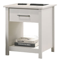 Kori Nightstand, 1 Drawer and Open Shelf, Silver Pulls, White - BM352216