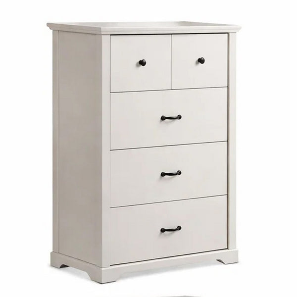 Jori Tall Dresser Chest, 4 Drawers with Split Top, Black Handles, White - BM352217