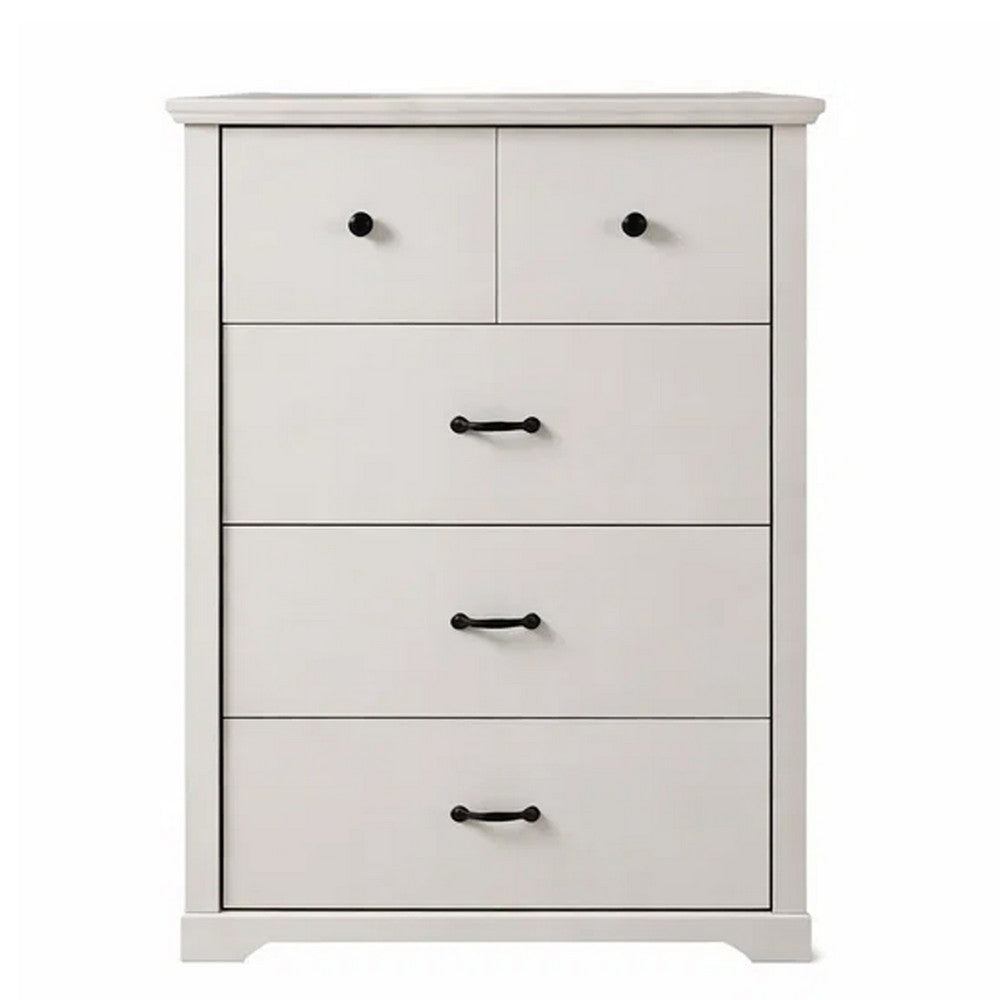 Jori Tall Dresser Chest, 4 Drawers with Split Top, Black Handles, White - BM352217