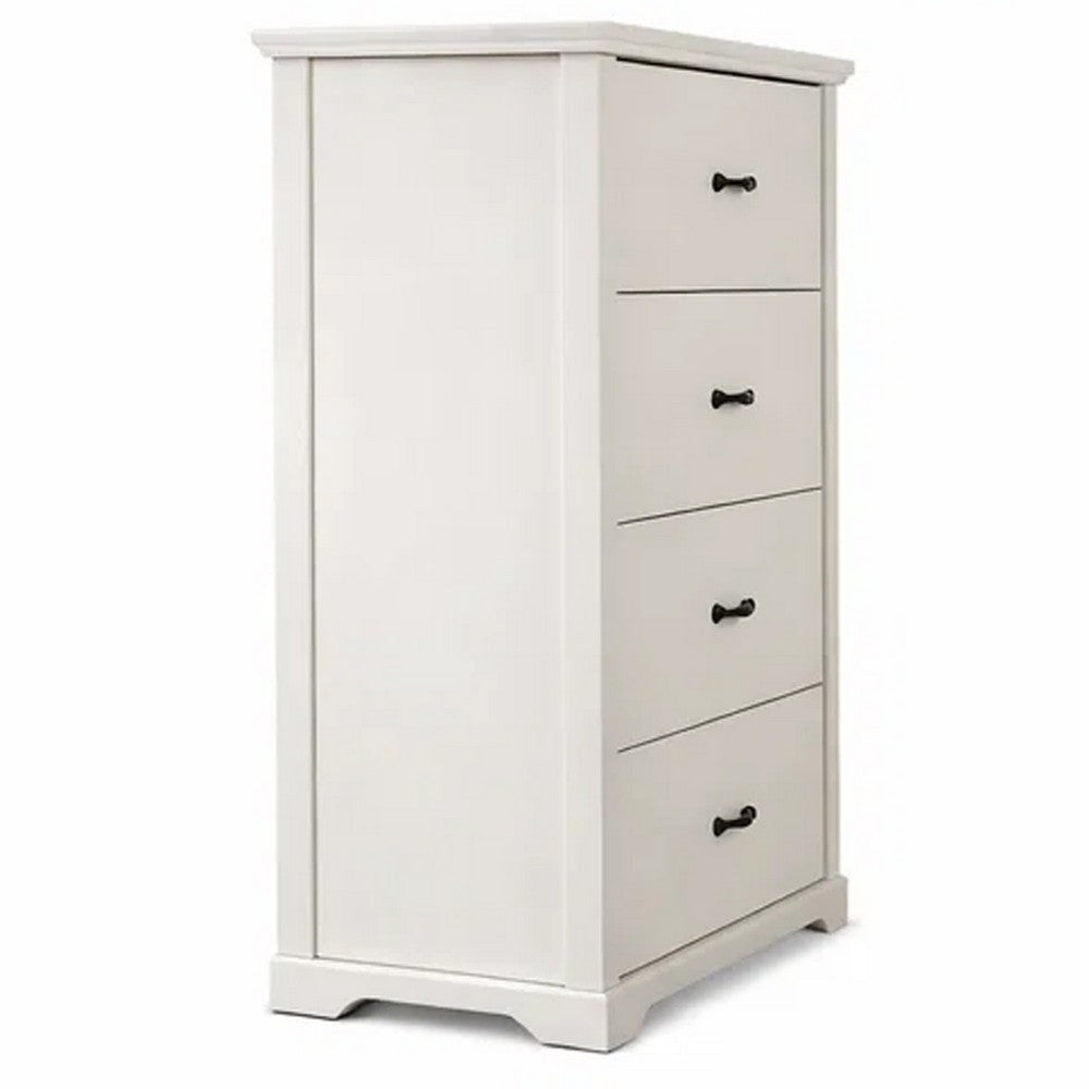 Jori Tall Dresser Chest, 4 Drawers with Split Top, Black Handles, White - BM352217