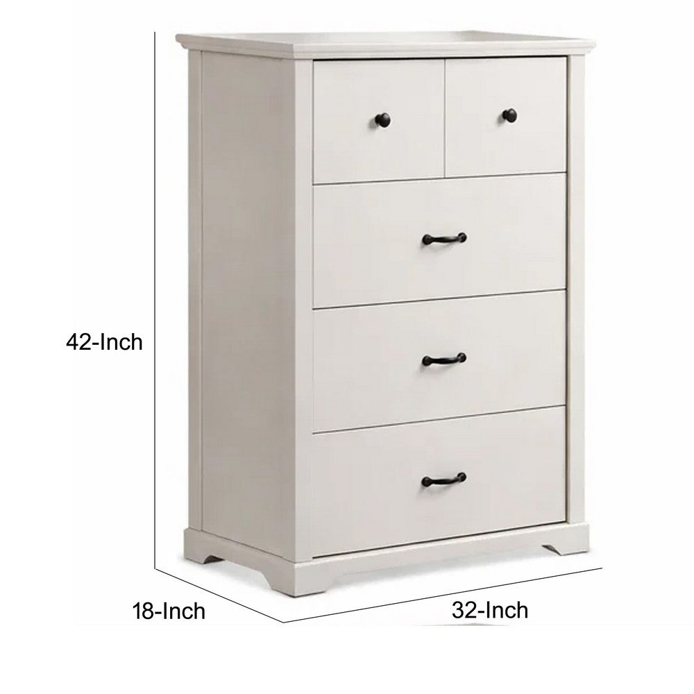 Jori Tall Dresser Chest, 4 Drawers with Split Top, Black Handles, White - BM352217